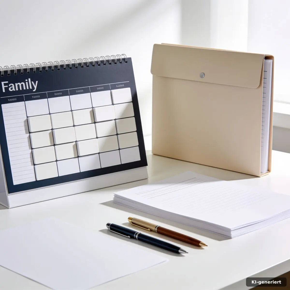 Familienkalender und Unterlagen zur gemeinsamen elterlichen Sorge